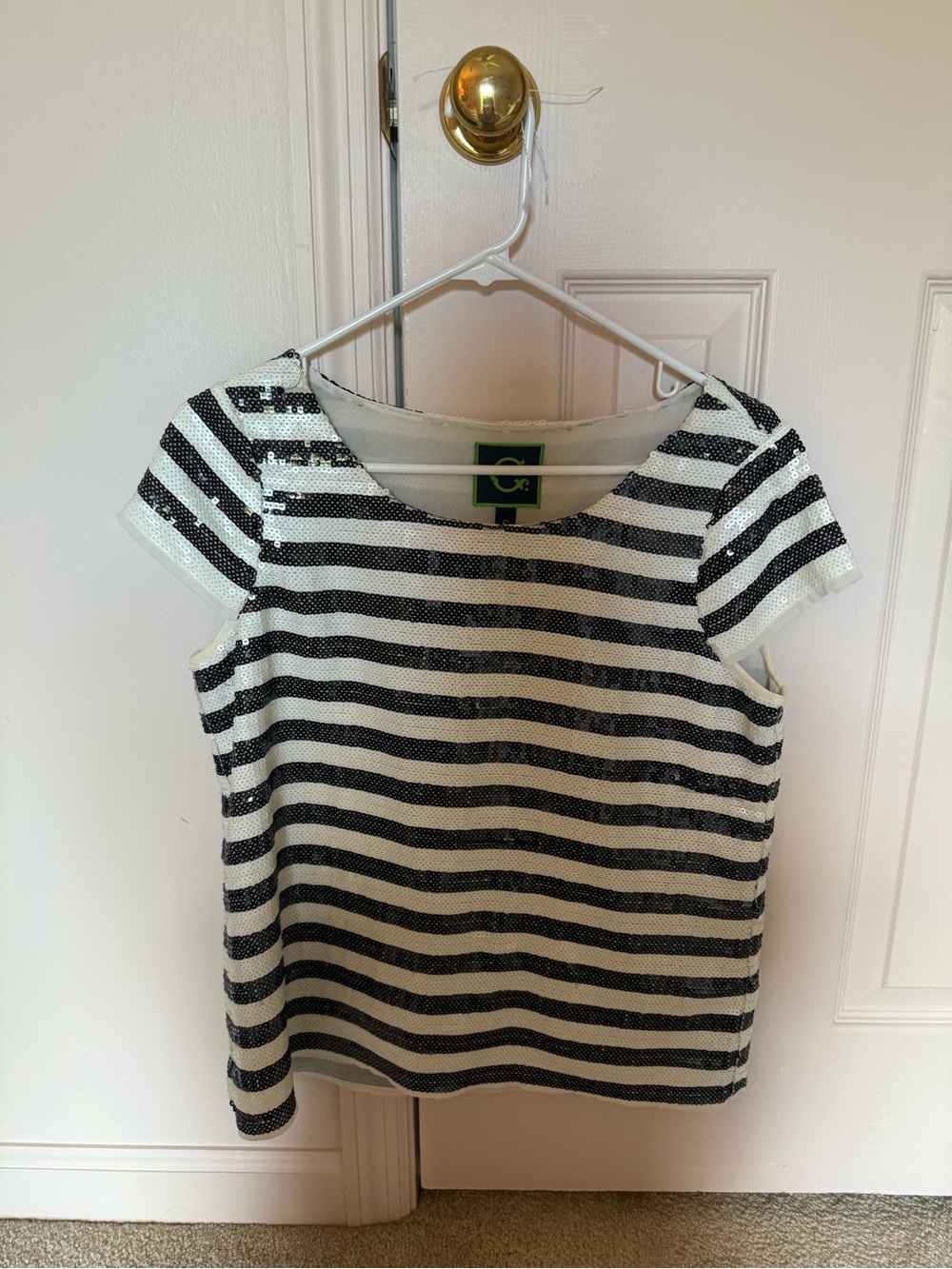 C. Wonder Black & White Striped Sequin Short Sleeve Tee